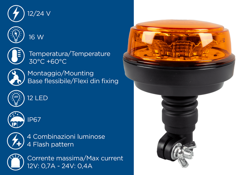 Lampeggiante a LED 12-24V base flessibile (7)