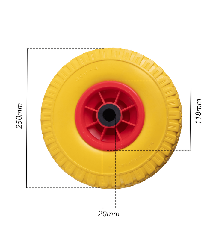 Ruota per carrelli gialla in poliuretano 3.00x4” portata 50kg Ø 250mm (5)