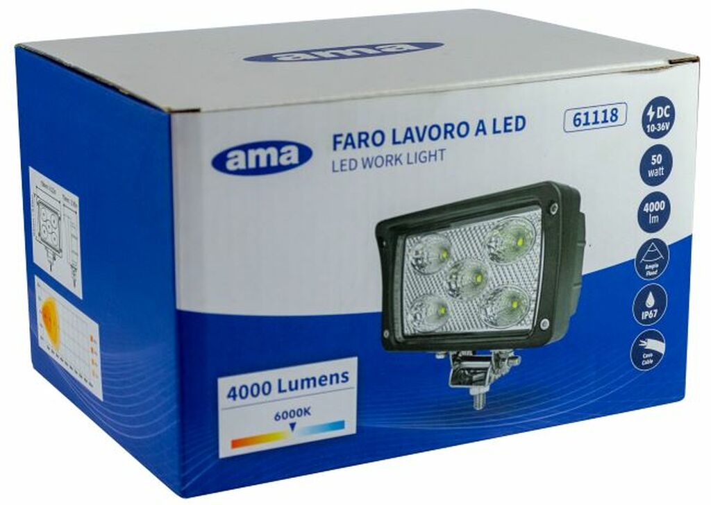 FARO LAVORO A LED (CREE) 145X122MM 10-30V 50W 4500LM Articoli per  l'agricoltura