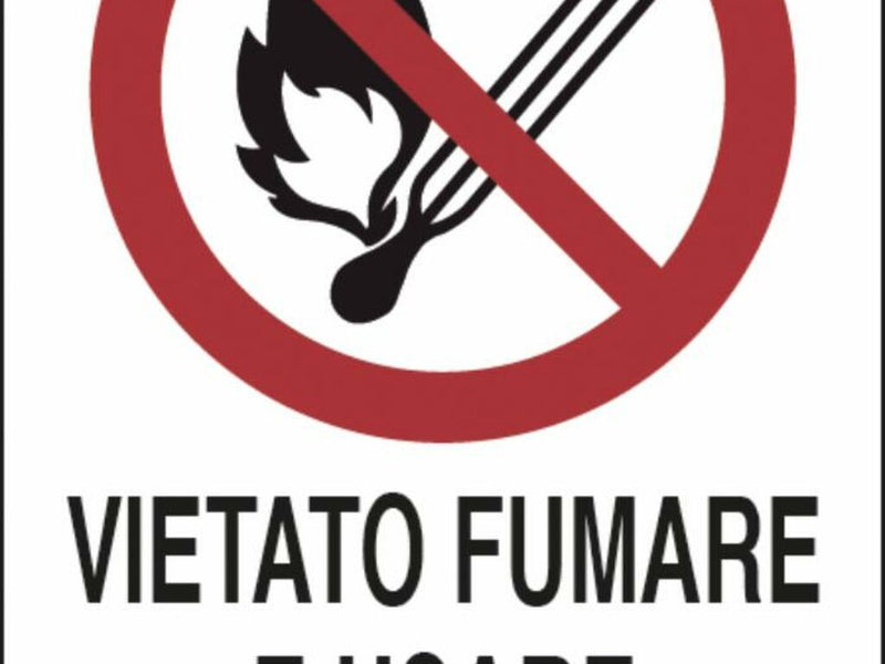 Cartello segnaletica "vietato fumare e usare fiamme libere" 30x20